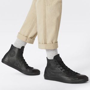 CONVERSE - BLACK MONOCHROME LEATHER HIGH TOP CHUCK TAYLORS - SZ M 5 / W 7